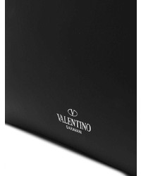 Pochette en cuir imprimée noire Valentino