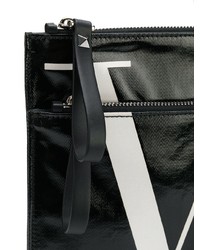 Pochette en cuir imprimée noire Valentino