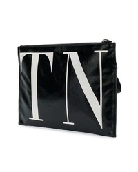 Pochette en cuir imprimée noire Valentino