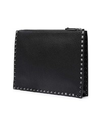 Pochette en cuir imprimée noire Valentino