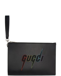 Pochette en cuir imprimée noire Gucci