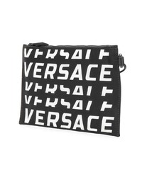 Pochette en cuir imprimée noire Versace