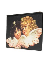 Pochette en cuir imprimée noire Fiorucci