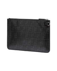 Pochette en cuir imprimée noire Fendi