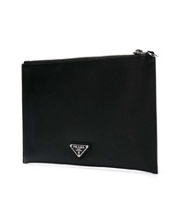 Pochette en cuir imprimée noire Prada