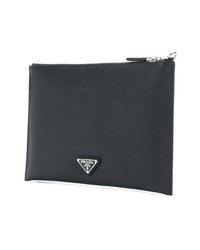 Pochette en cuir imprimée noire Prada