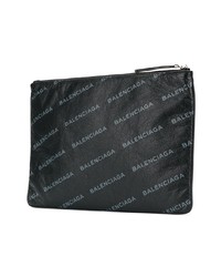 Pochette en cuir imprimée noire Balenciaga