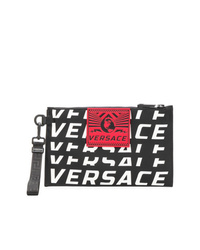 Pochette en cuir imprimée noire Versace