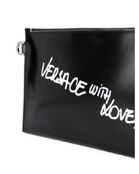 Pochette en cuir imprimée noire Versace