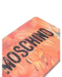 Pochette en cuir imprimée orange Moschino