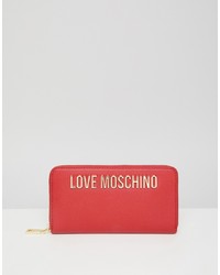 Pochette en cuir imprimée rouge Love Moschino