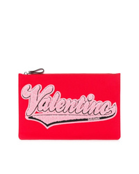 Pochette en cuir imprimée rouge Valentino