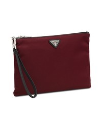 Pochette en cuir pourpre foncé Prada