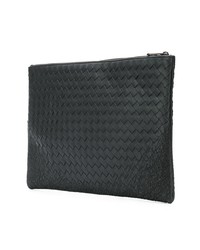 Pochette en cuir tressée gris foncé Bottega Veneta