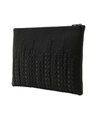 Pochette en cuir tressée noire Bottega Veneta