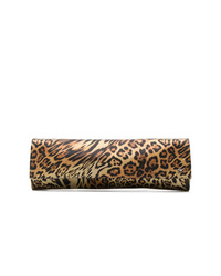Pochette en satin imprimée léopard marron