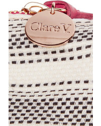 Pochette en toile à rayures horizontales beige Clare Vivier