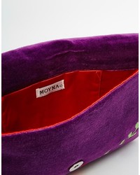 Pochette en velours brodée violette Moyna