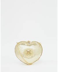 Pochette pailletée ornée beige Love Moschino