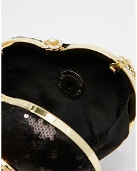 Pochette pailletée ornée noire Love Moschino