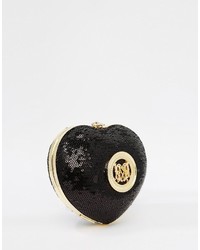 Pochette pailletée ornée noire Love Moschino