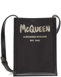 Pochette tour de cou en cuir noire Alexander McQueen