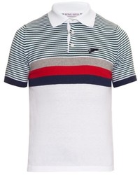 Polo à rayures horizontales blanc et rouge et bleu marine