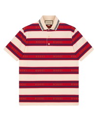 Polo à rayures horizontales blanc et rouge et bleu marine Gucci