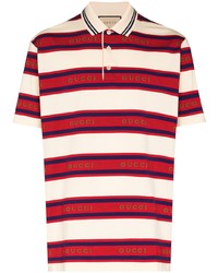 Polo à rayures horizontales blanc et rouge et bleu marine Gucci