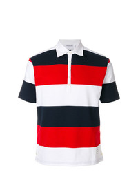 Polo à rayures horizontales blanc et rouge et bleu marine Thom Browne
