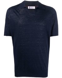 Polo en lin bleu marine Brunello Cucinelli