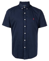 Polo en lin brodé bleu marine