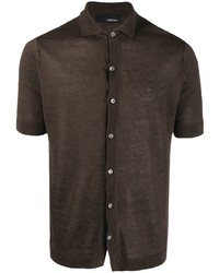 Polo en lin marron foncé Lardini