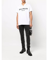 Polo imprimé blanc et noir Balmain