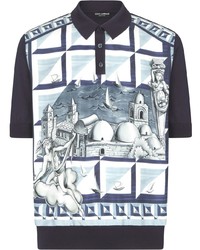 Polo imprimé bleu marine Dolce & Gabbana