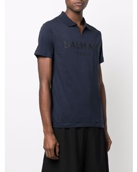 Polo imprimé bleu marine Balmain