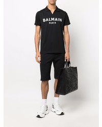 Polo imprimé noir et blanc Balmain