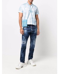 Polo imprimé tie-dye bleu clair DSQUARED2