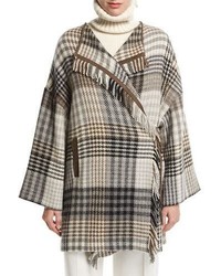 Poncho écossais marron clair