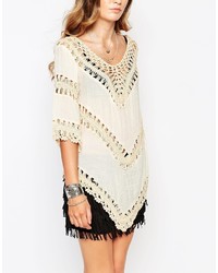 Poncho en crochet marron clair