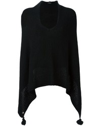 Poncho en laine en tricot noir