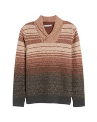 Pull à col châle à motif zigzag marron