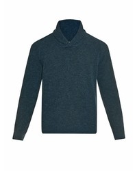 Pull à col châle en tricot bleu canard