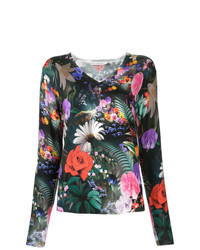 Pull à col en v à fleurs multicolore