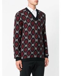 Pull à col en v à losanges noir Gucci