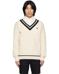 Pull à col en v beige Fred Perry