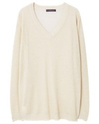 Pull à col en v beige Mango