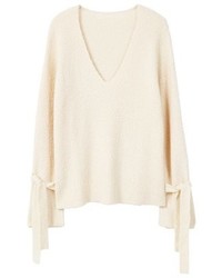 Pull à col en v beige Mango