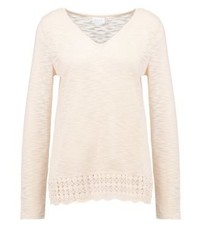 Pull à col en v beige Vila