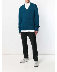 Pull à col en v bleu canard Calvin Klein 205W39nyc